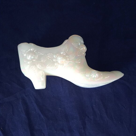 Fenton Iridescent Glass Shoe Figurine With Floral Design - Picture 9 of 11